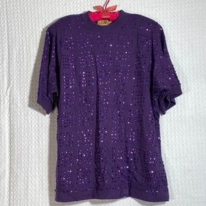 Womans Purple Sequins T Shirt by Gene Ewing BIS California Sunwash Size M